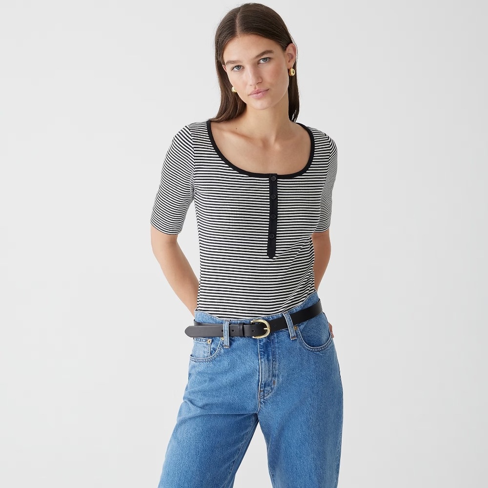 J.Crew Vintage Rib Henley Striped T-shirt